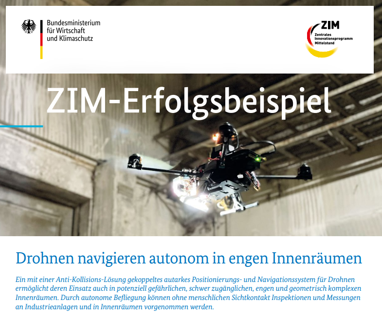 ZIM-Erfolgsbeispiel: Unsere Drohnen navigieren autonom in engen Innenräumen.